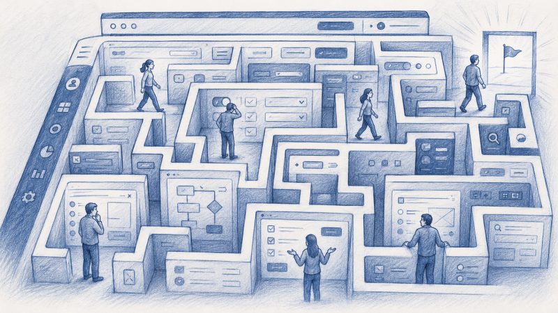 User navigating a complex software workflow