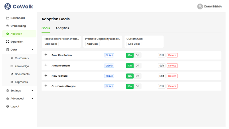 CoWalk platform overview dashboard
